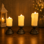 Gifts Byte Realistic Flame LED Candles with Stand for Decoration Set of 3
