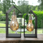 Vintage Bulb String Light Lanterns – Set of 2 Decorative Hanging Lamps