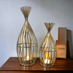 Golden Cage Tealight Candle Holders – Set of 2 Decorative Lanterns