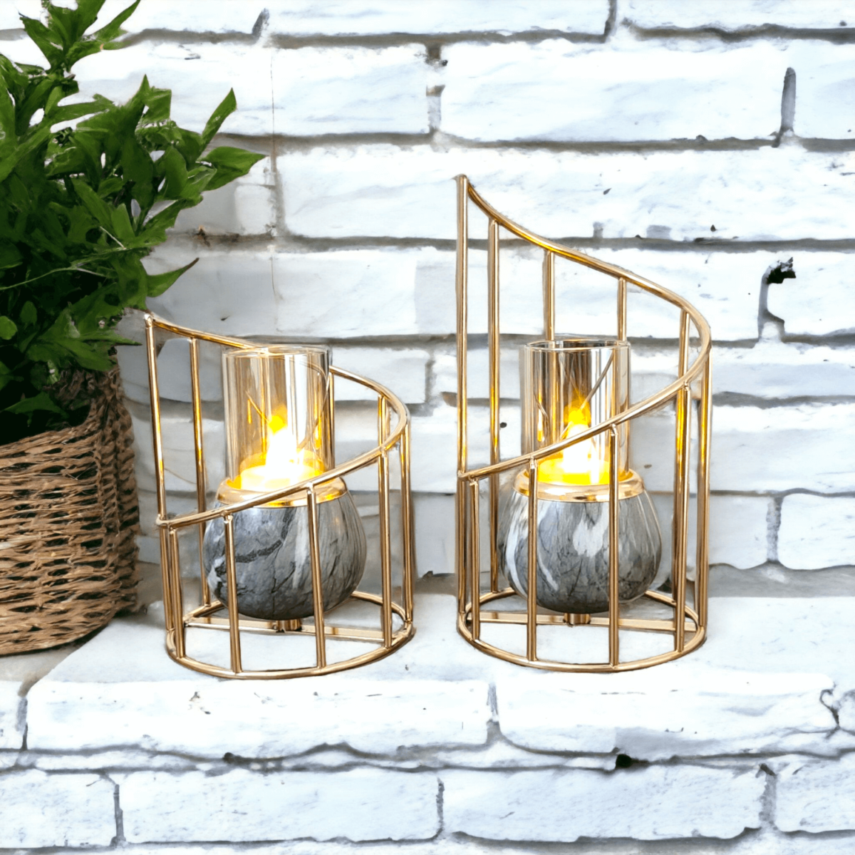 Marble Tealight Candle Holders with Golden Spiral Metal Cover – Set of 2 - Image 4