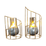 Marble Tealight Candle Holders with Golden Spiral Metal Cover – Set of 2 - Image 2