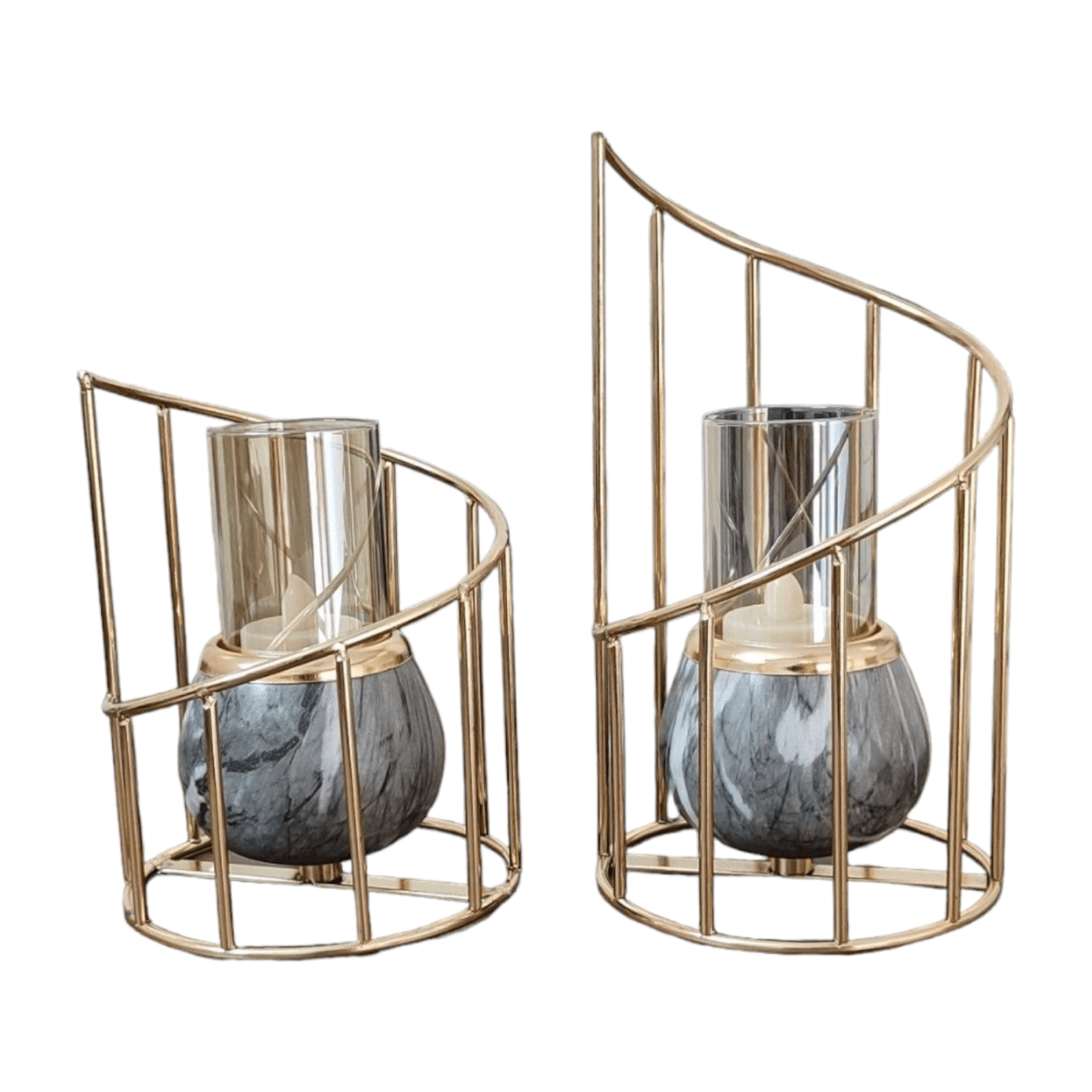 Marble Tealight Candle Holders with Golden Spiral Metal Cover – Set of 2 - Image 3