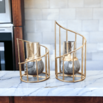 Marble Tealight Candle Holders with Golden Spiral Metal Cover – Set of 2