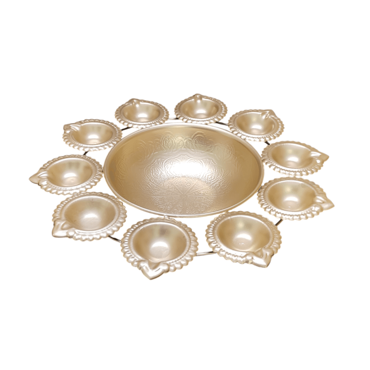Gifts Byte Golden Multi-Diya Pooja Thali - Image 2