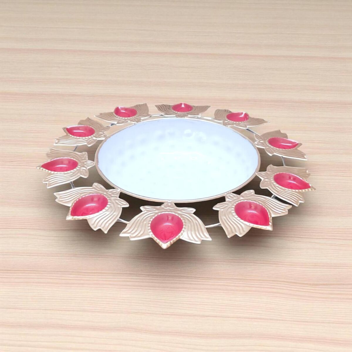 Gifts Byte Red Leaf Motif Decorative Pooja Thali - Set of 3 - Image 1
