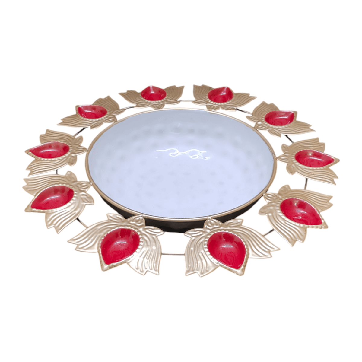 Gifts Byte Red Leaf Motif Decorative Pooja Thali - Set of 3 - Image 2