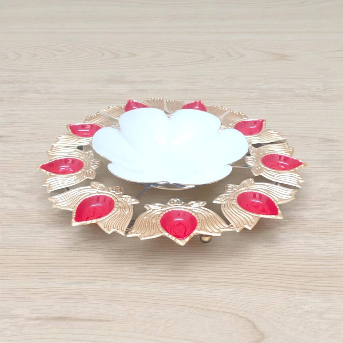 Gifts Byte Red Leaf & White Lotus Pooja Thali - Image 1