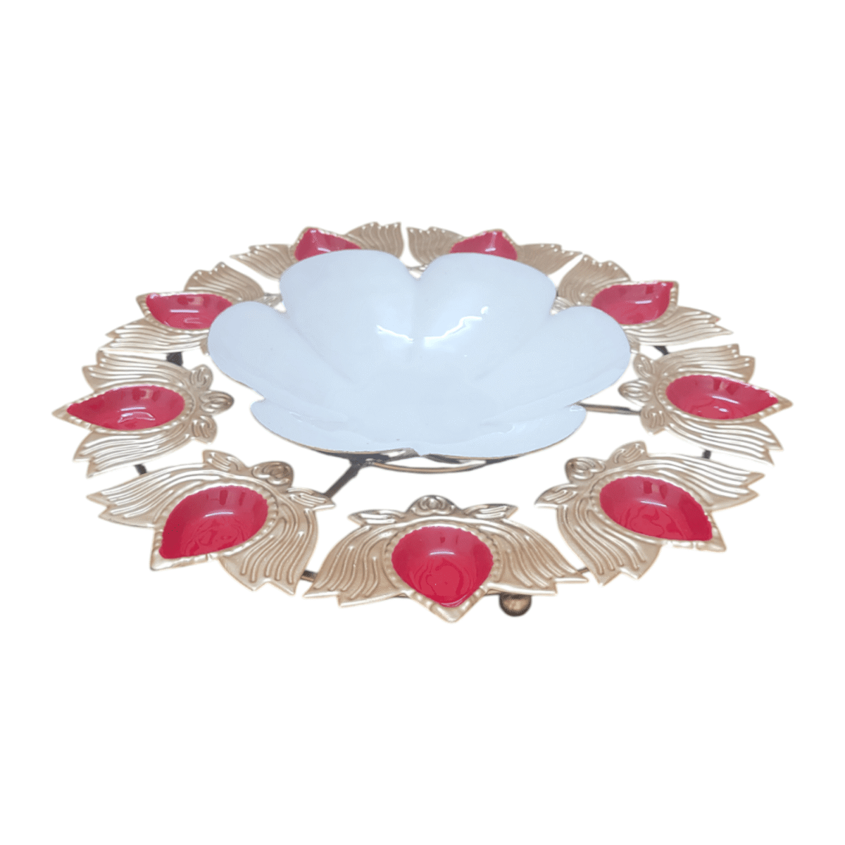 Gifts Byte Red Leaf & White Lotus Pooja Thali - Image 2