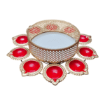 Gifts Byte Decorative Golden Metal Candle Holder with Red Diya Design - Image 2
