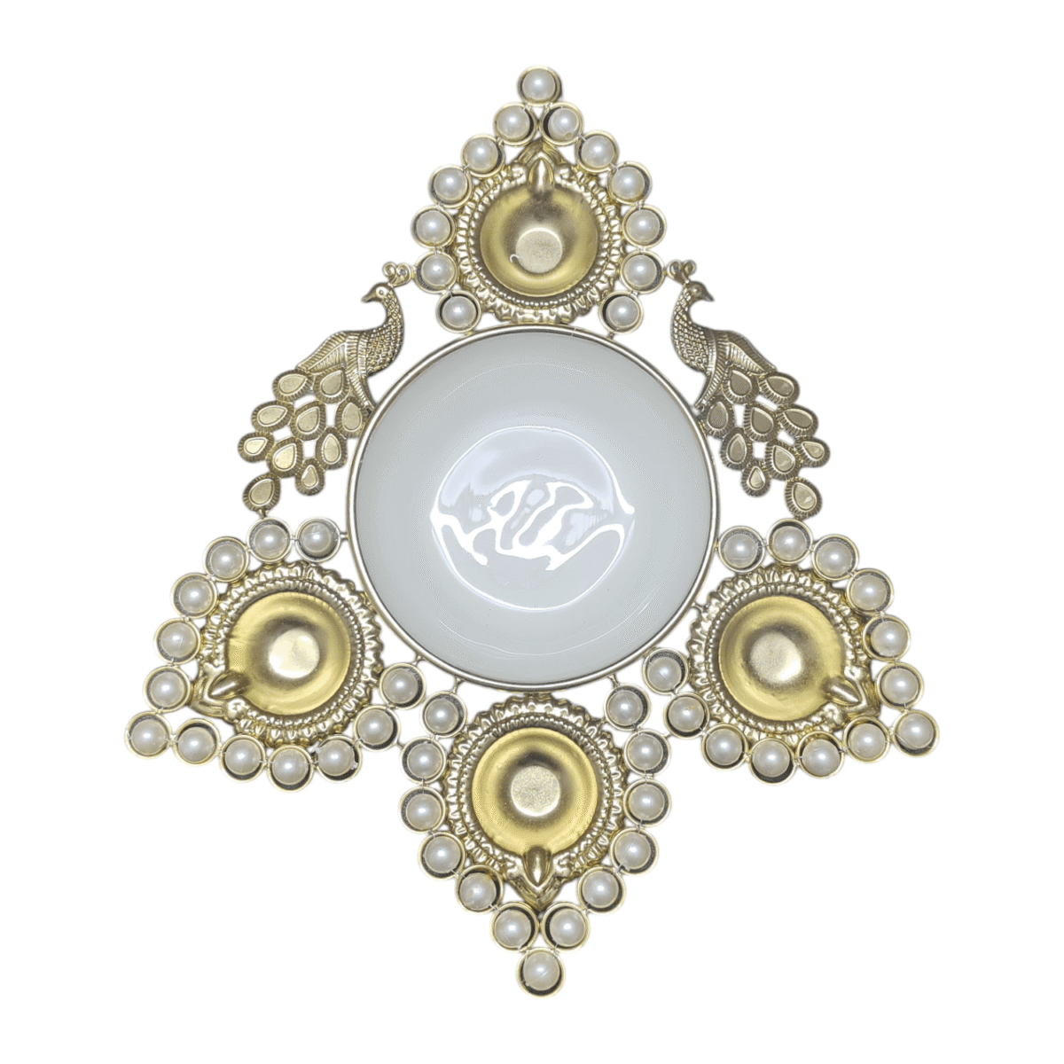 Gifts Byte Decorative Pearl & Metal Pooja Thali - Image 3