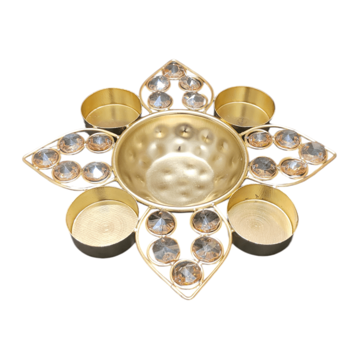 Gifts Byte Crystal Lotus Pooja Thali with Candle Holders - Image 2