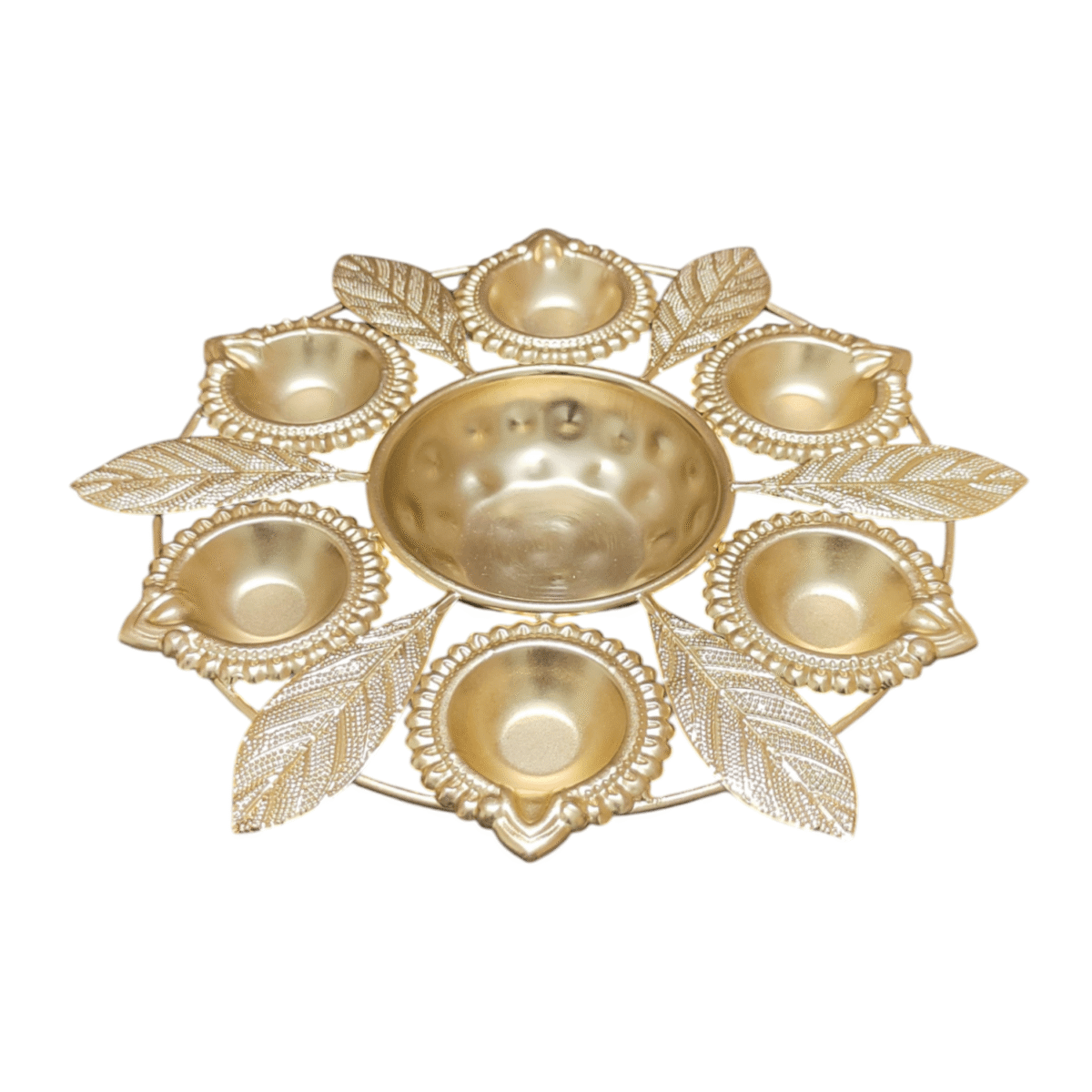 Golden Leaf Motif Pooja Thali - Image 2