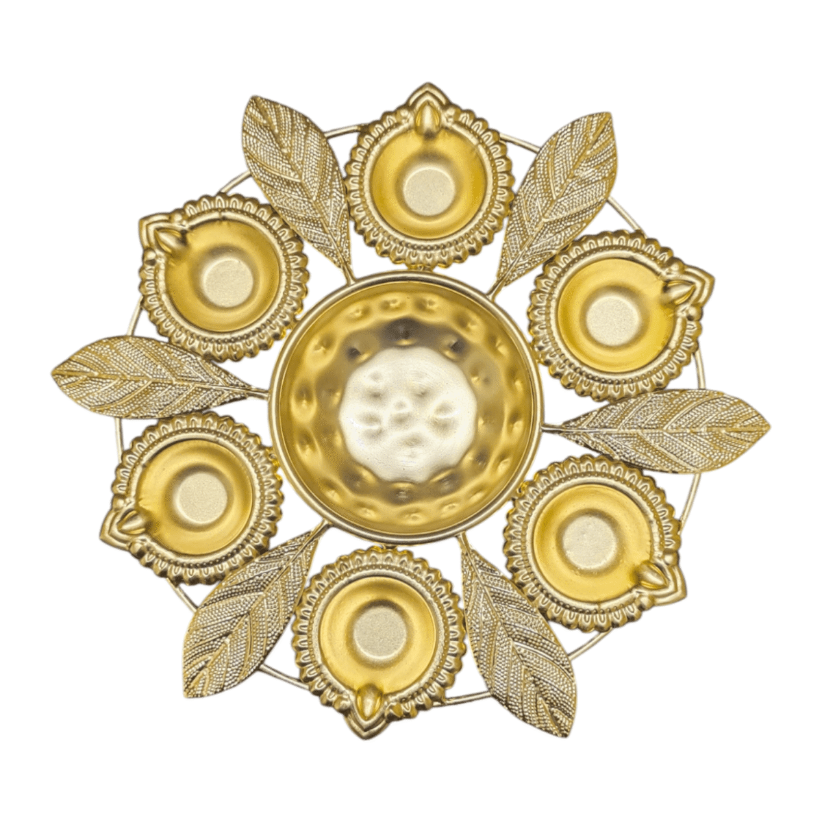 Golden Leaf Motif Pooja Thali - Image 3
