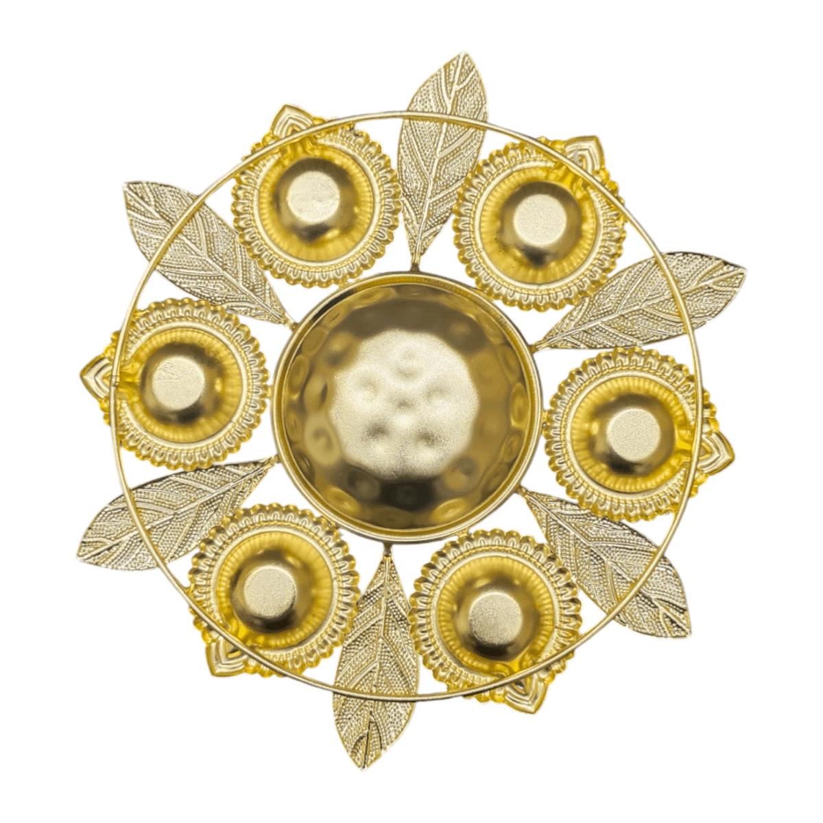 Golden Leaf Motif Pooja Thali - Image 4