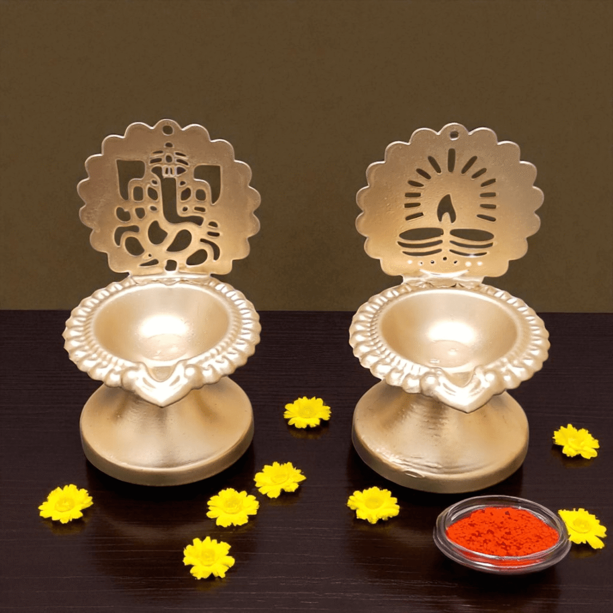 Gifts Byte Golden Decorative Deepak Set (Set of 2) - Image 1