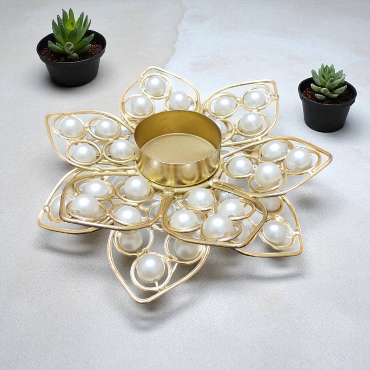 Gifts Byte Pearl-Embellished Lotus Tealight Holder - Image 1