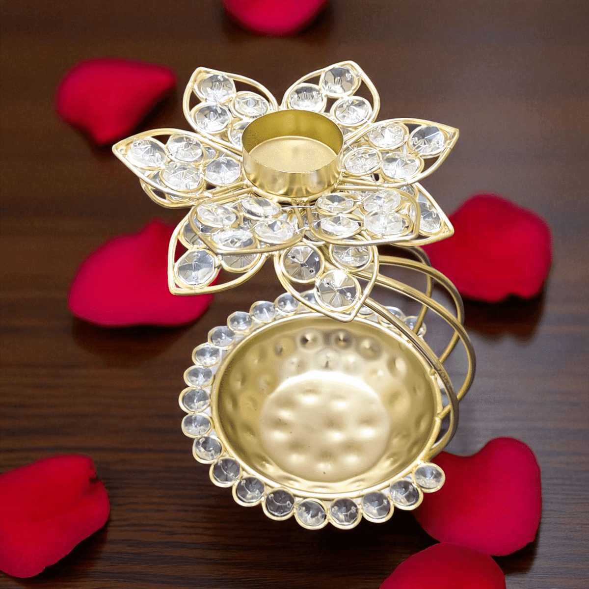 Gifts Byte Dual Crystal Lotus Tealight & Bowl Stand - Image 1