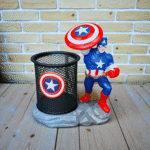 Captain Cartoon Desk Organizer Pen Stand with Metal Mesh Holder