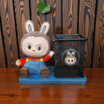 Labubu Cartoon Desk Organizer Pen Stand with Metal Mesh Holder