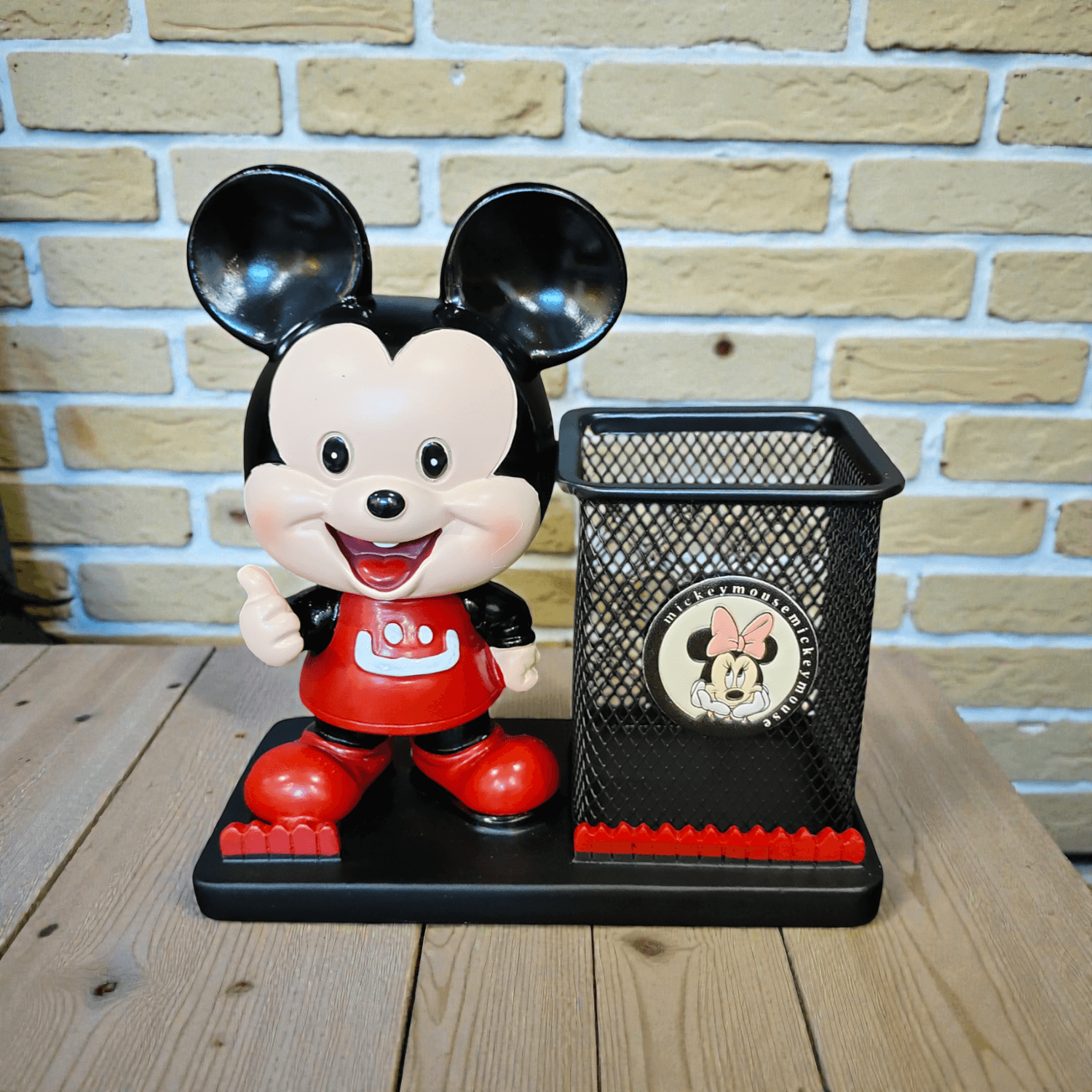 micky-cartoon-desk-v1 Micky Cartoon Desk Organizer Pen Stand with Metal Mesh Holder - Image 1