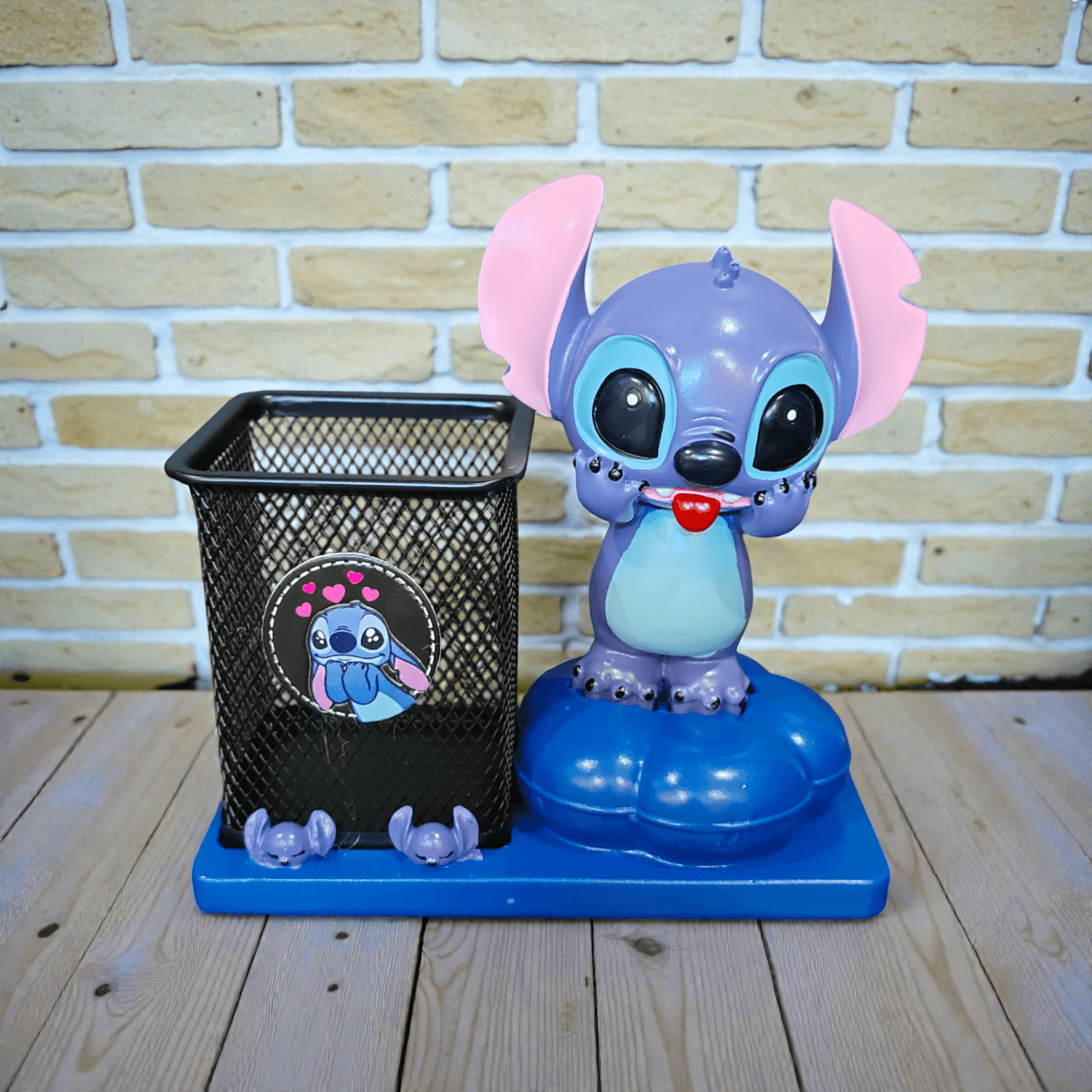 stich-cartoon-desk-v1 Stich Cartoon Desk Organizer Pen Stand with Metal Mesh Holder - Image 1